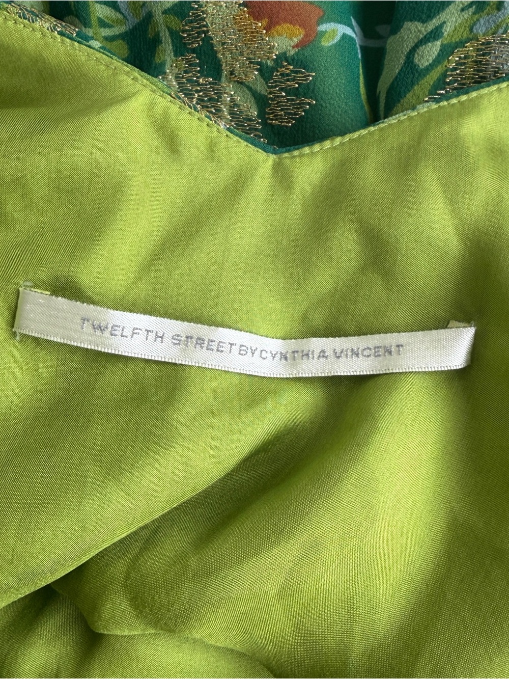 Anthropologie 12th Street 100% Silk Green Gold Ruffle Wedding Guest Dress Medium - Picture 10 of 15